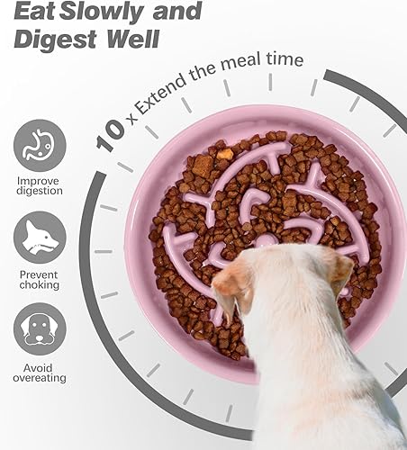 Miniatura 3 de Tivray Cuenco para perros de razas grandes, cerámica, alimentador lento, 3 tazas, antideslizante, pesado, apto para horno microondas