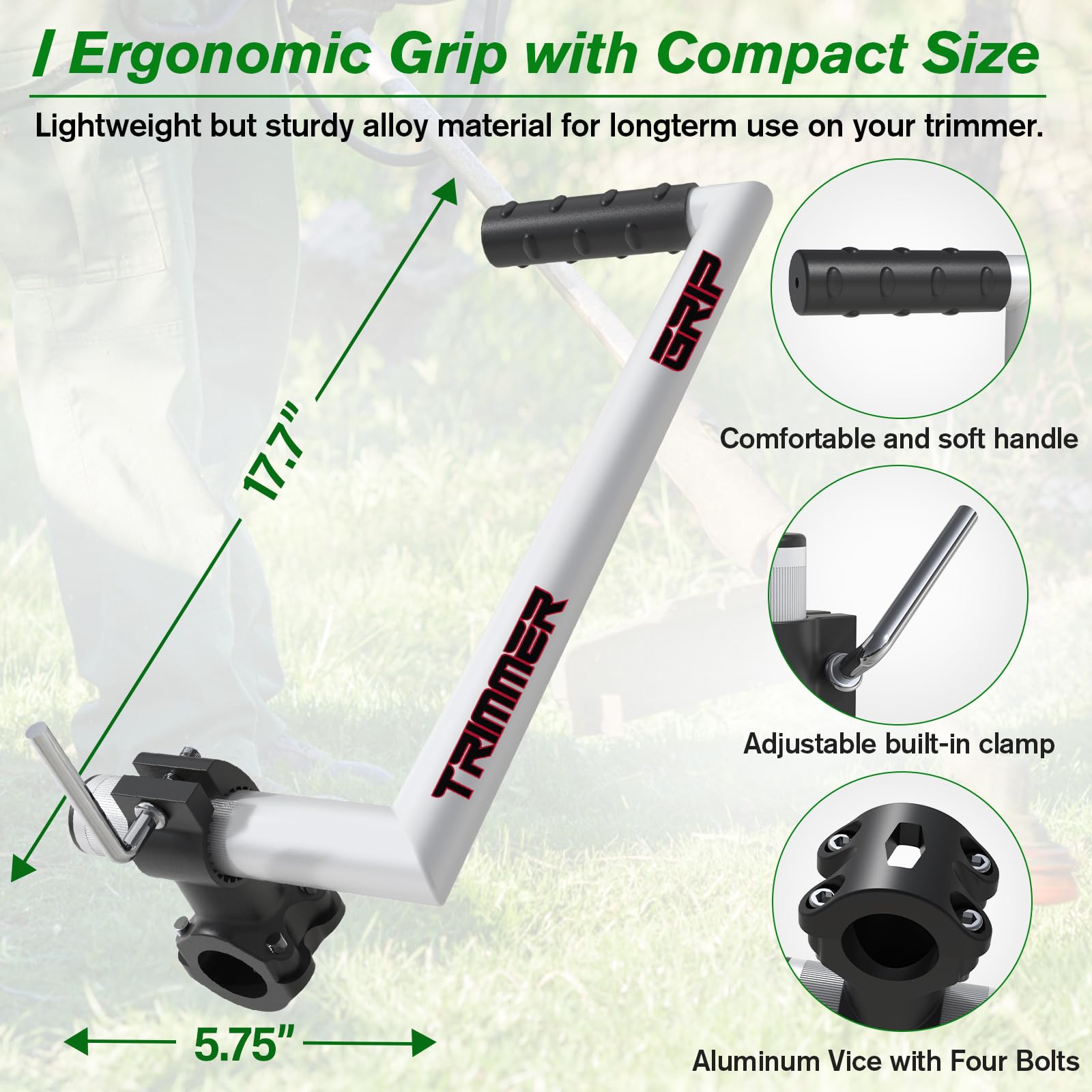 Condition photo showing New/Like New for upgraded weedeater handle, weedeater trimmer handle extension lawn ergonomic string trimmer for back saver, lawn care and landscaping-17.7in