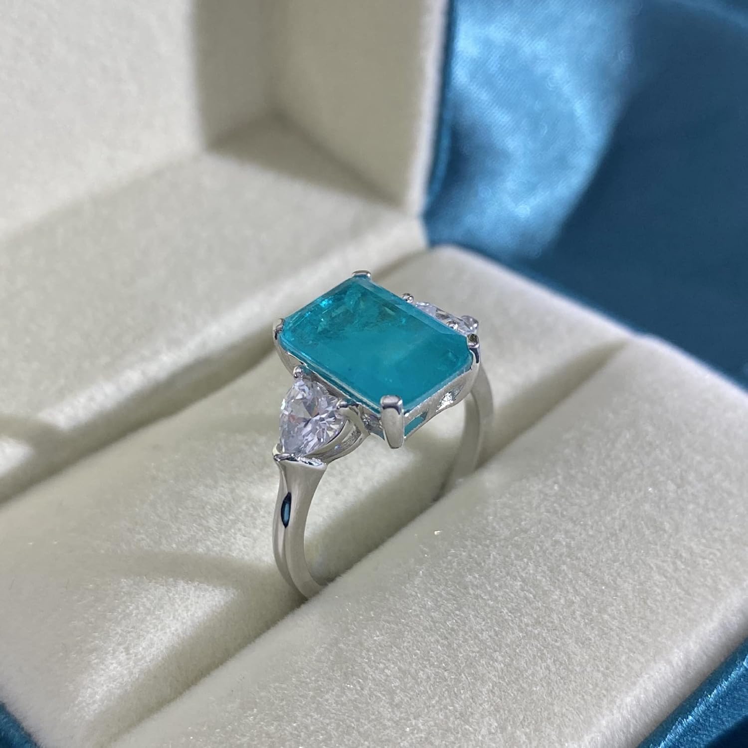 Elegant 14K Solid Gold over S925 Sterling Silver Women's 5-8 Carat Emerald-Shaped Paraiba Engagement Ring with Moissanite, Exotic Gift for Her - Image 3