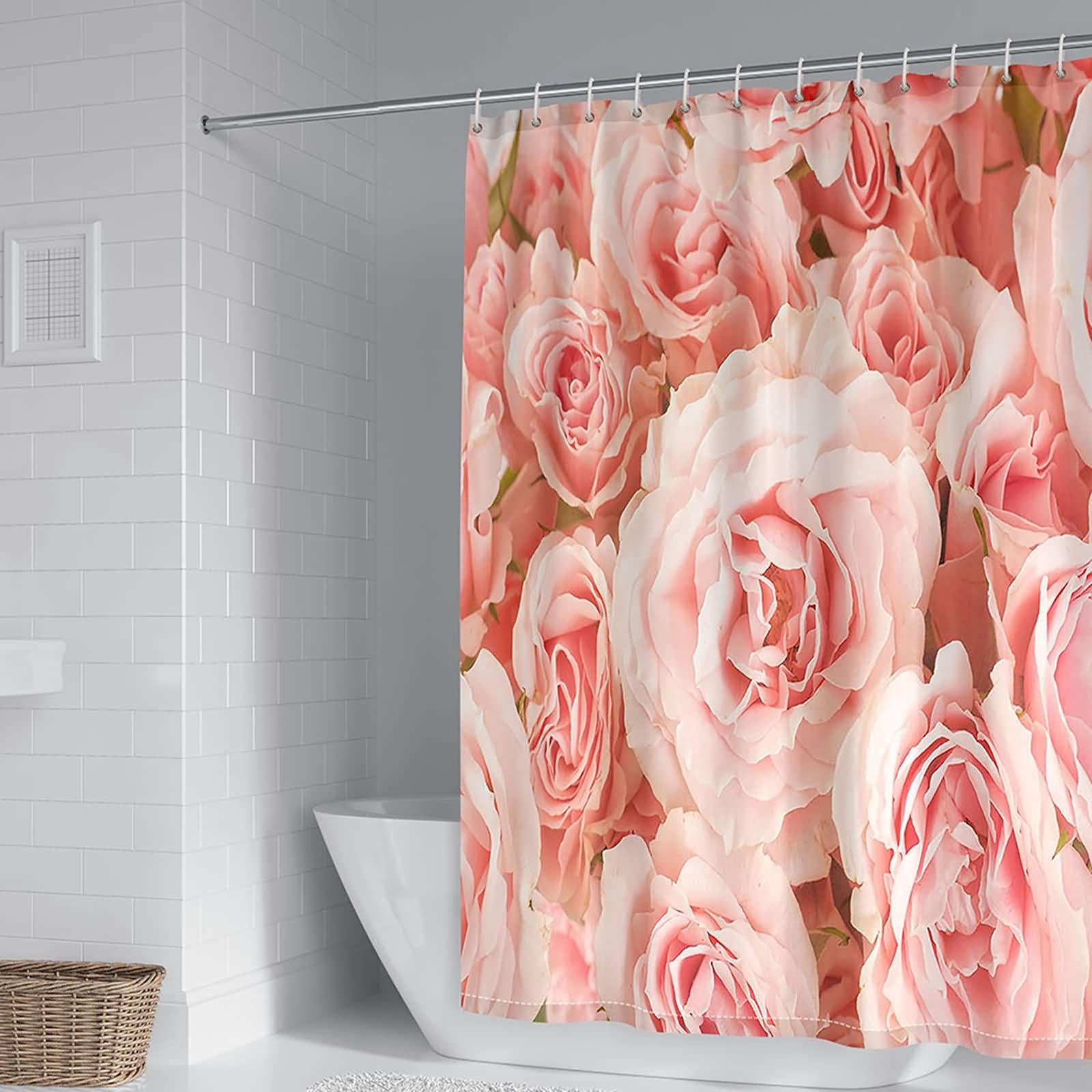 Rideau de douche anti moisissure KnSam à fleurs roses 150x180