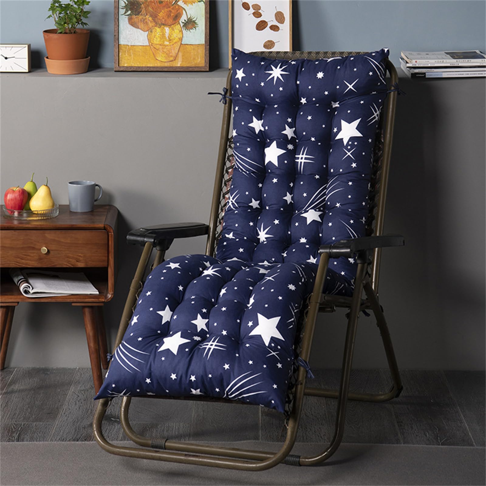 Hearda Sun Lounger Cushions Only, Sun Lounger Cushion Pads Soft Garden Rocking Recliner Chair Pads with Anti-slip Straps for Beach Porch Garden Patio Yard (Shooting star,48 * 120cm)