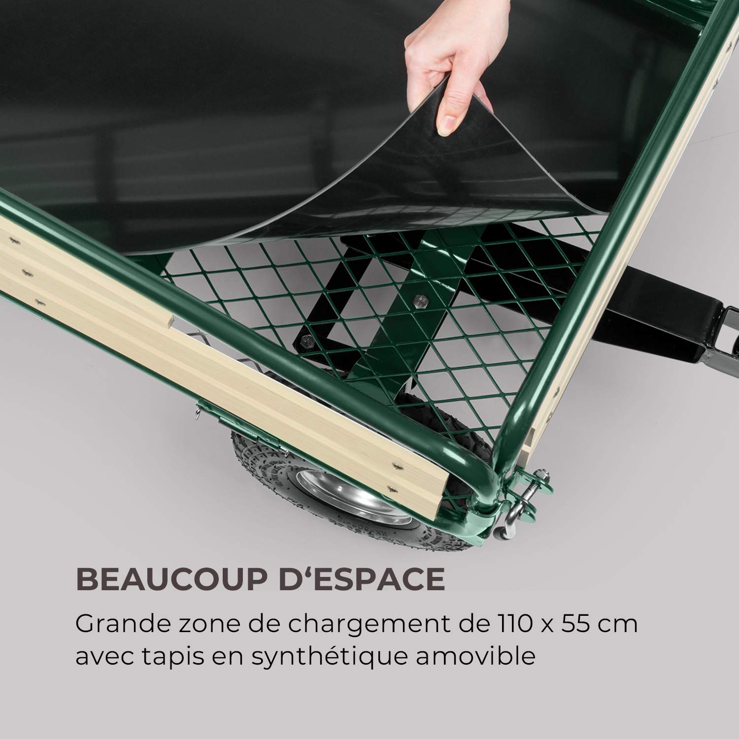 Waldbeck Ventura - Remorque de Transport à Main, Chariot de manutention carriole pour Jardin, travaux (Charge Max de 300 kg, Panneaux latéraux rabattables) Version 2020, Vert foncé