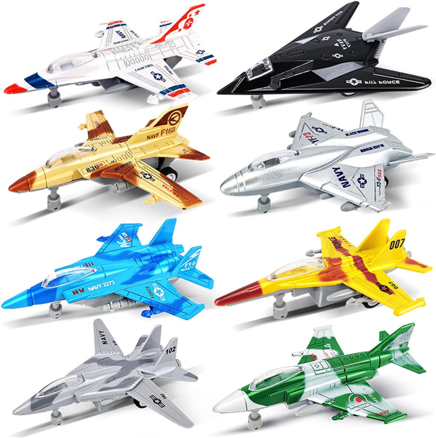 OTONOPI Fighter Jet Military Vehicle Airplane Toy Army Air Force Die Cast Aircraft Model Plane for Kids Toy Set Collection with Lights and Sounds Bump and Go Action Toy