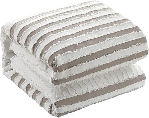 Miniatura 4 de Chic Home Salma - Juego de funda de edredón de algodón de 3 piezas, diseño de rayas jacquard, fundas de almohada decorativas incluidas, tamaño King,