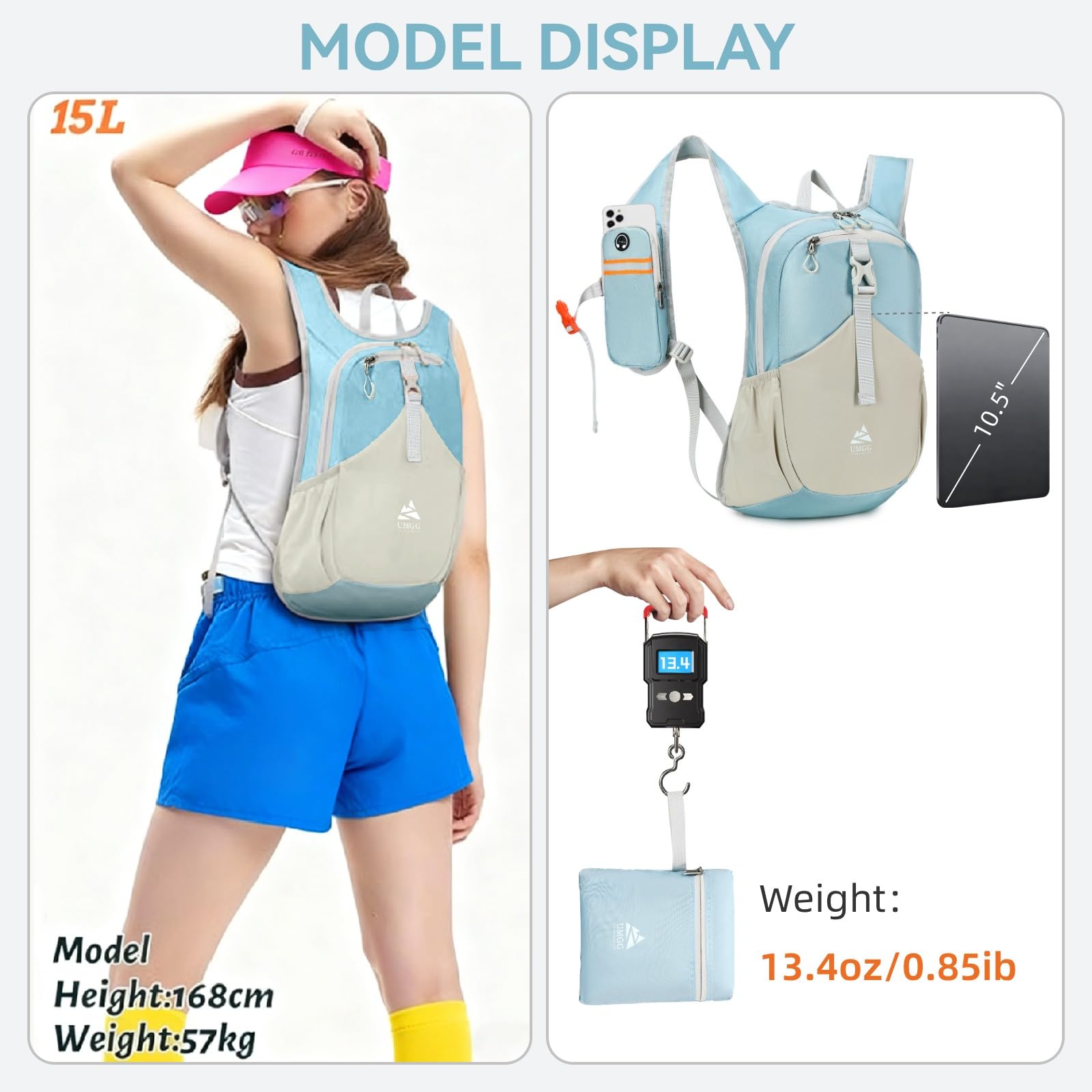 Mochila pequeña de senderismo de 15 litros para mujeres y hombres, mochila plegable ligera para acampar viajes al aire libre, Azul 5