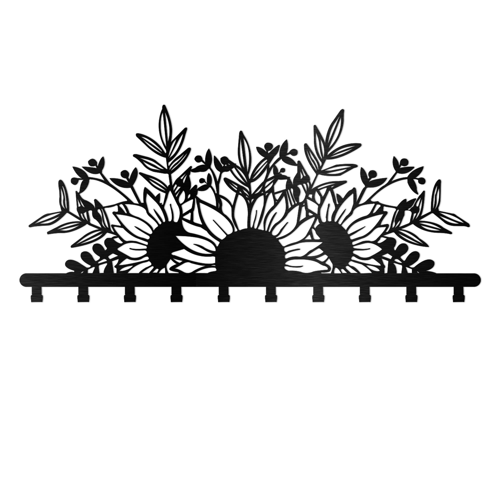 Porte Manteau Mural en Métal Noir 60cm avec 4 Patères en Forme de Fleur pour l'Entrée