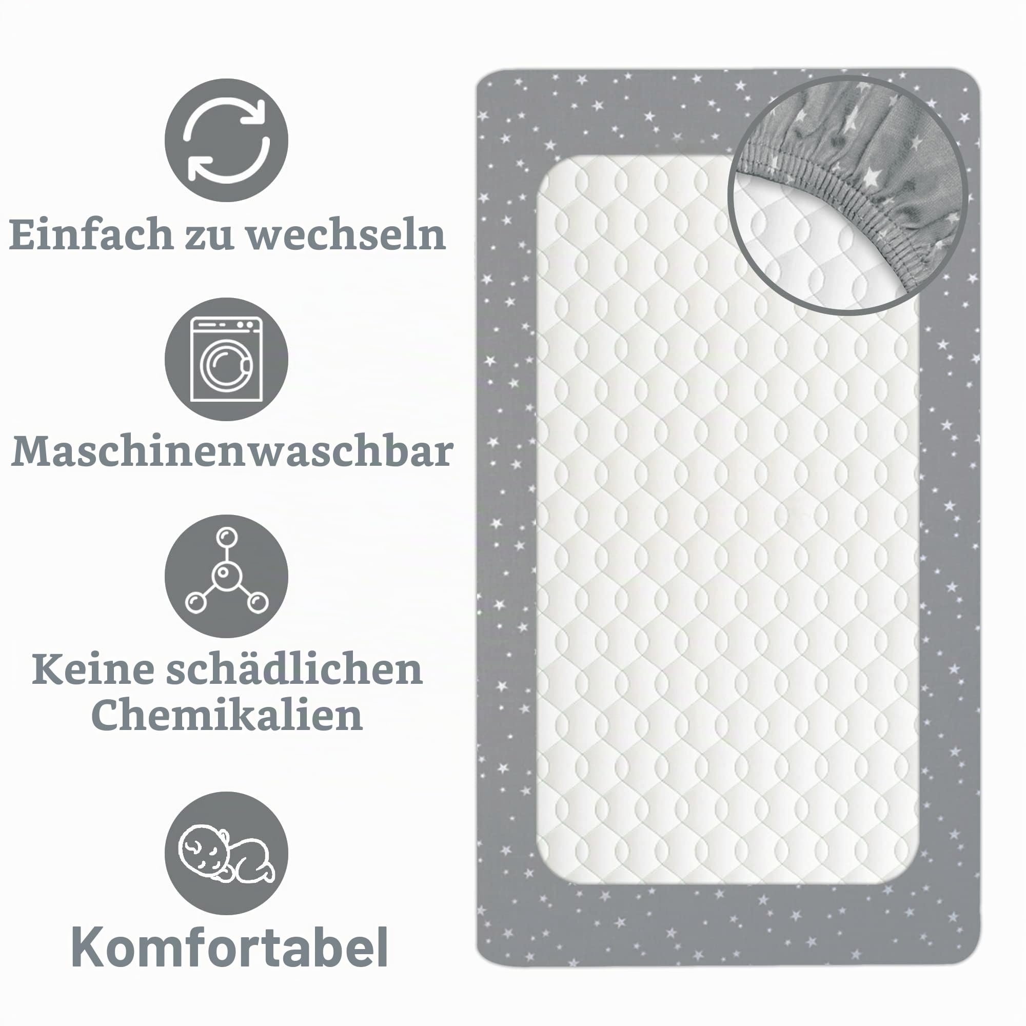 Lilly B. Bio-Baumwolle GOTS 2-in-1-Pack mit 2 Wasserdichten Babybettlaken, verwendet anstelle von Matratzenschoner, kompatibel mit Next2me, Snuzpod & Allen Beistellbetten, Stubenwagen bis zu 90x55cm