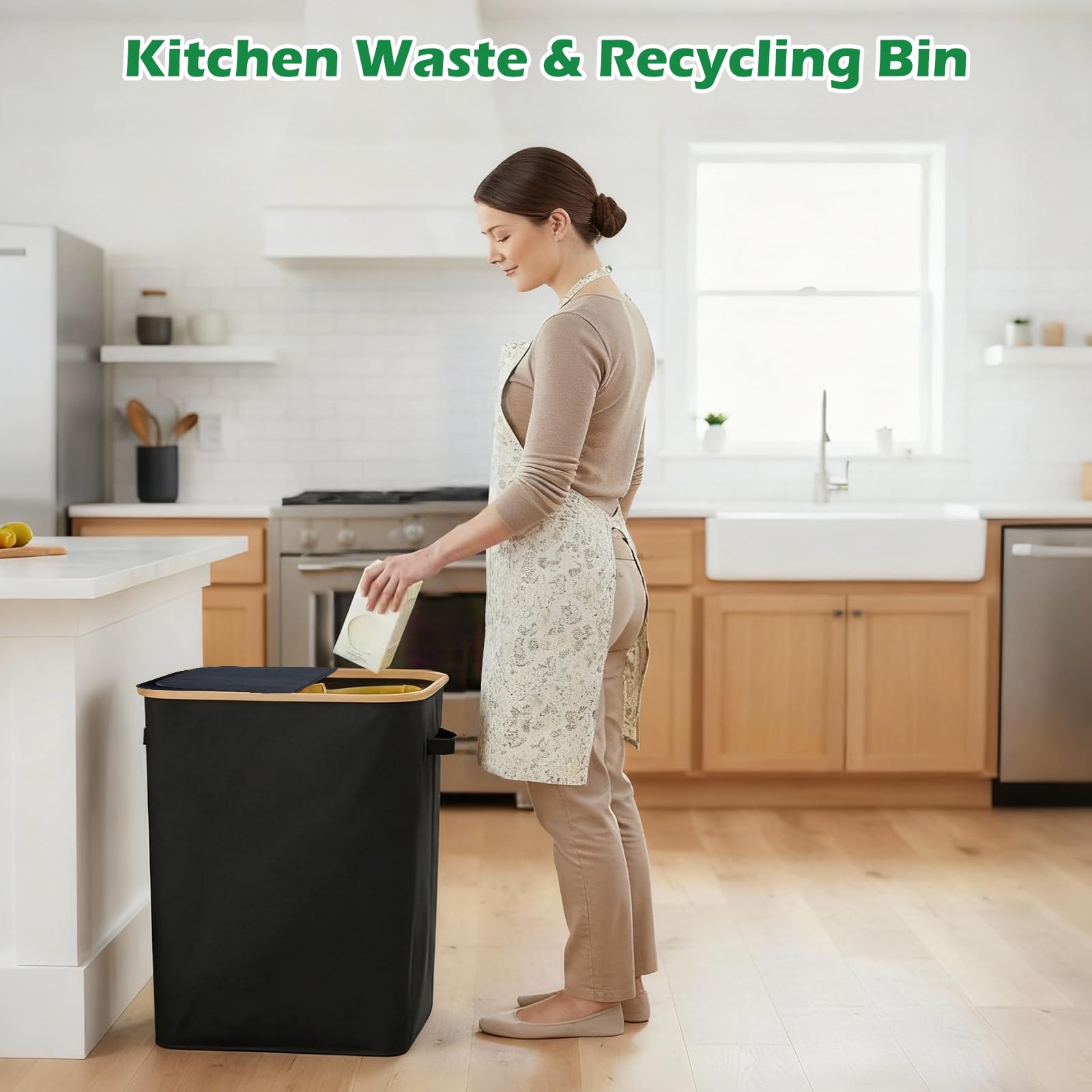 160L Collecteur de Bouteilles Avec Couvercle, 2 Compartiments Poubelle de Recyclage Poubelle Tri Selectif pour Plastique, Bouteilles Verre, Poubelle Exterieur de Recyclage avec Trou,