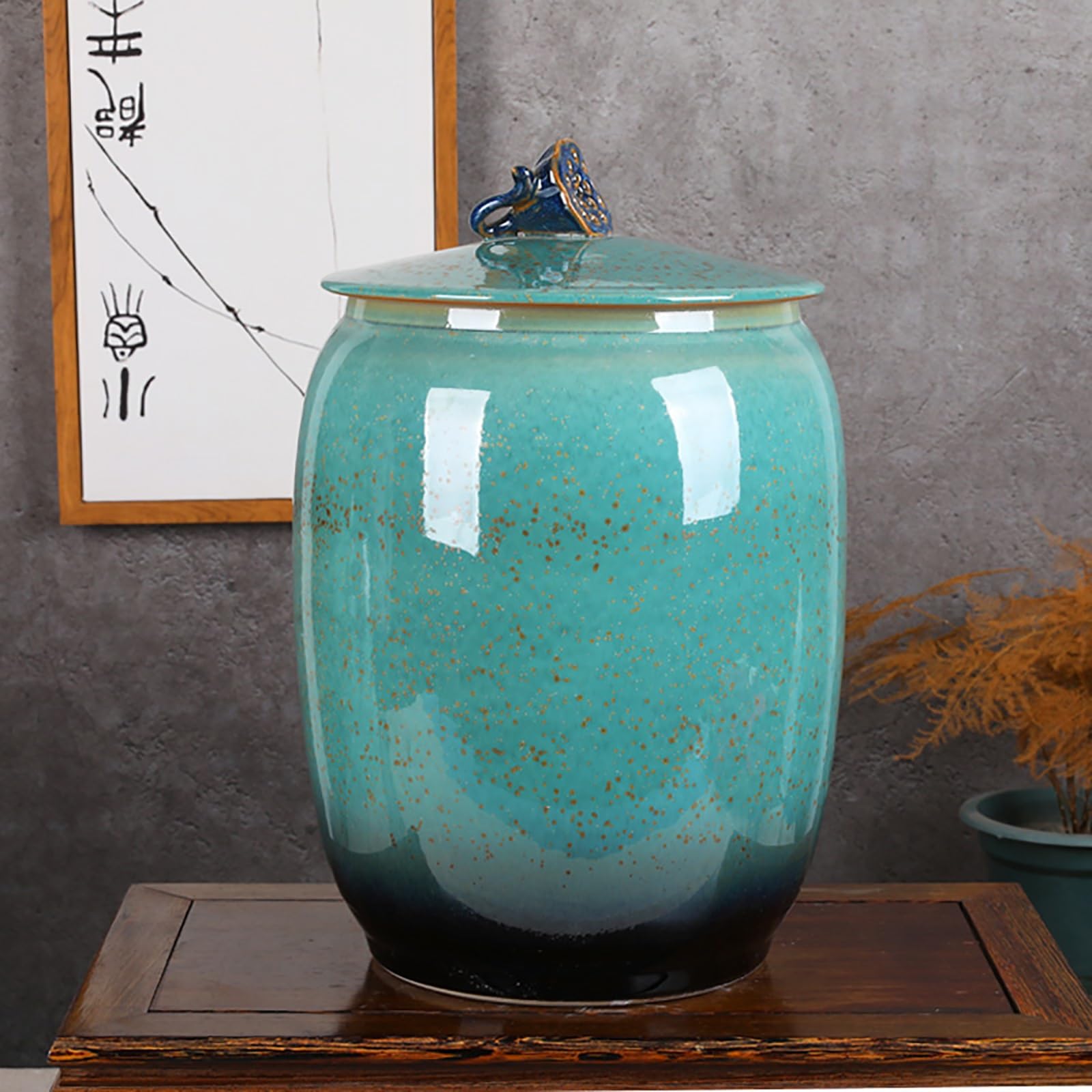 MESCXTY Classic Ceramic Rice Jar Food Storage Container Cylinder Retro Airtight Sealed Tank 10KG