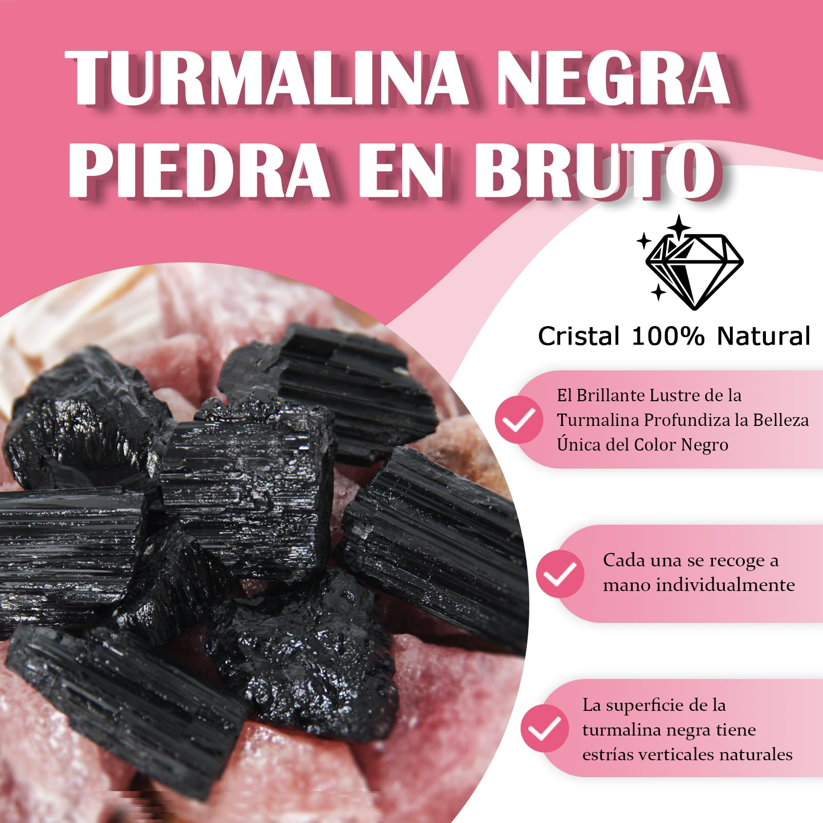 200g Cristales de Turmalina Negra, Piedras de Turmalina Negra en Bruto Naturales, Cristal en Bruto para Protección de Energía, Eliminación de Energía Negativa, Decoración, Pulido