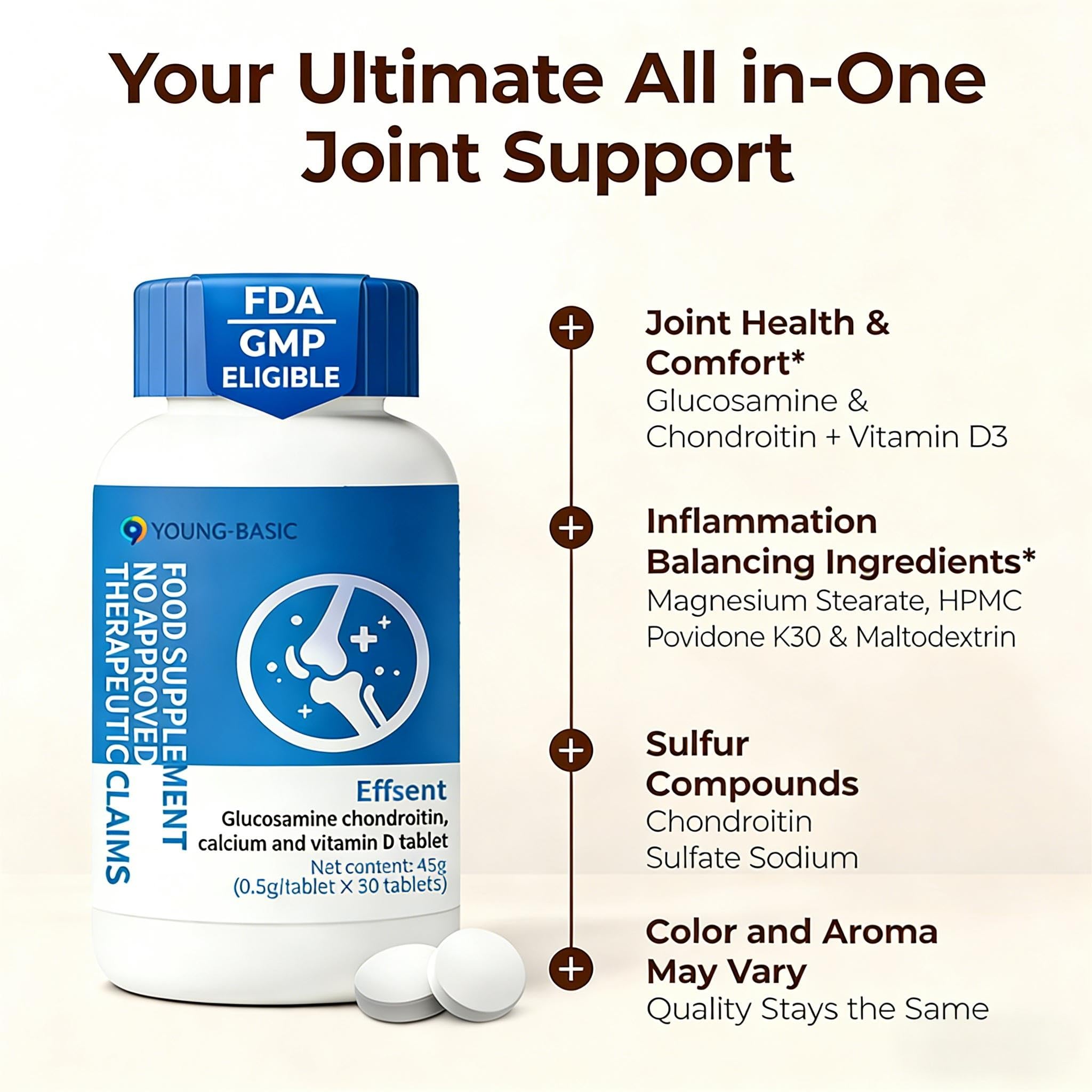 Glucosamine Chondroitin with Calcium + Vitamin D3, 4 in 1 Health Supplement for Joint Repair, Nourishment, strengthening and Reinforcement, Sugar Free Vegan, 90 Tablets Orally — Amazon image 5