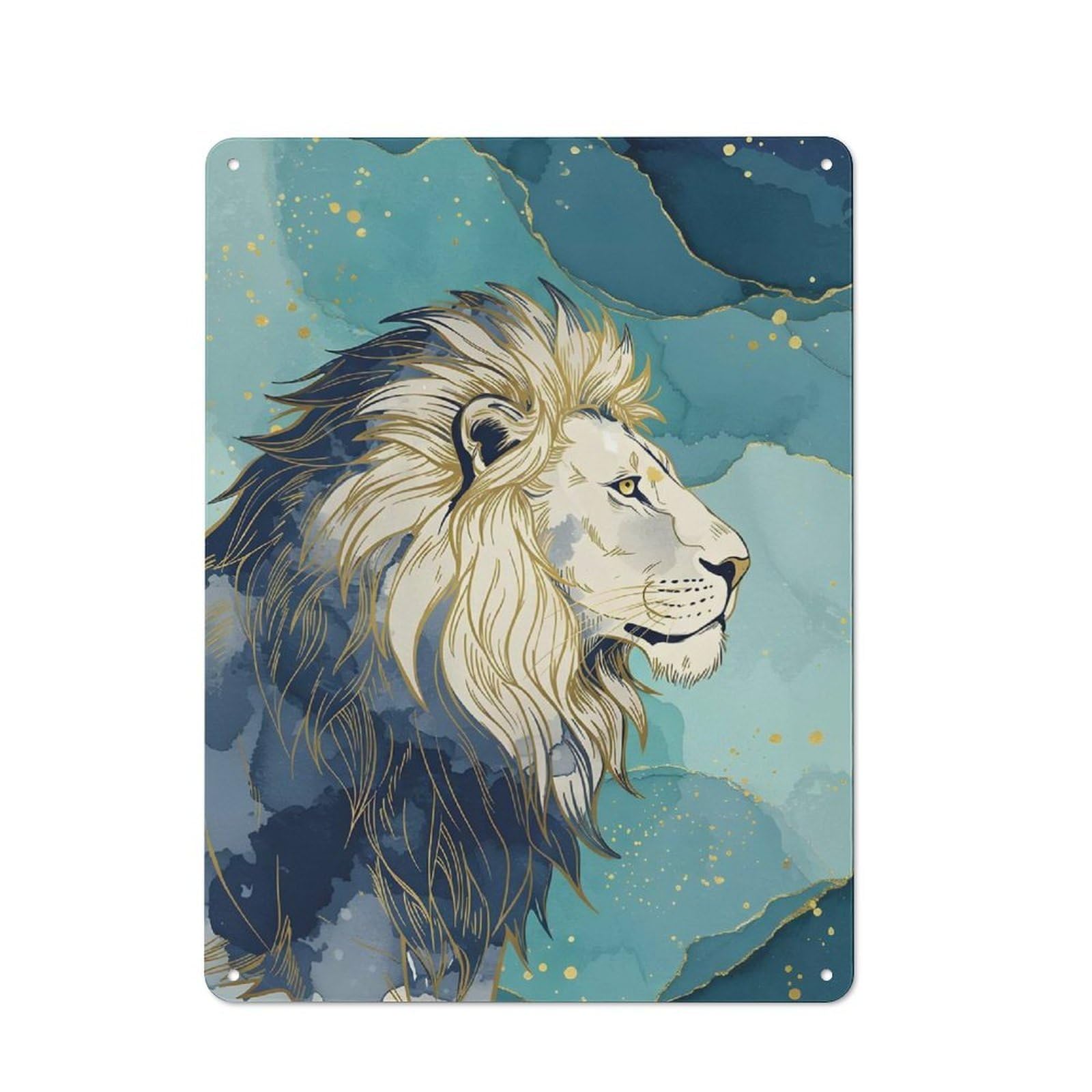 For Café Or Restaurant, Lion Portrait with Abstract Watercolor Background Rustic Metal Plaque 40x30cm, for Hospitality Interior Collectors Refreshing A Room in Autumn