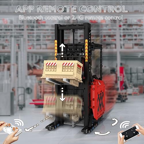Miniatura 6 de JMBricklayer Kit de bloques de construcción de montacargas para estantes, tecnología de mecánica de montacargas a control remoto, juego de bloques