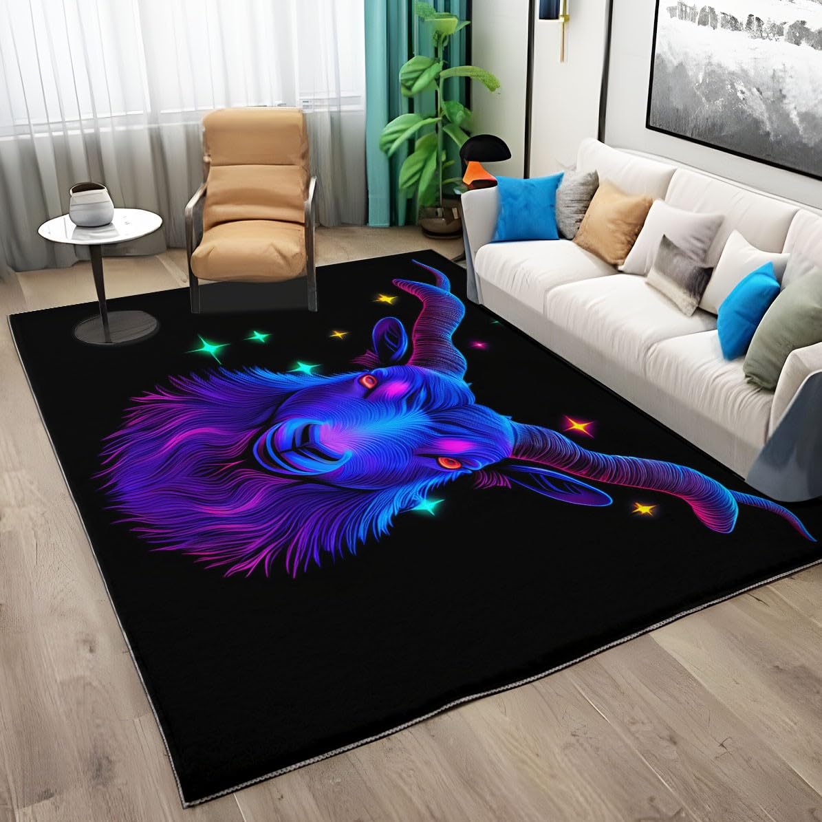 Tappeto a pelo lungo per soggiorno, con costellazione dell'Ariete, lavabile in lavatrice, morbido e non perde pelo, per camera da letto, ufficio e cucina, facile da pulire (80 cm x 150 cm)