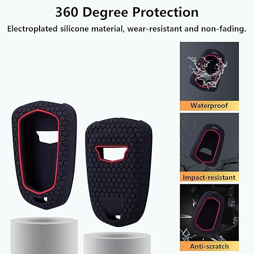 Miniatura 3 de BE - Funda de silicona para llavero Nissan, accesorios compatibles con Nissan Altima Pathfinder Rogue 2023, 3 botones, color negro y rojo, 2 unidades