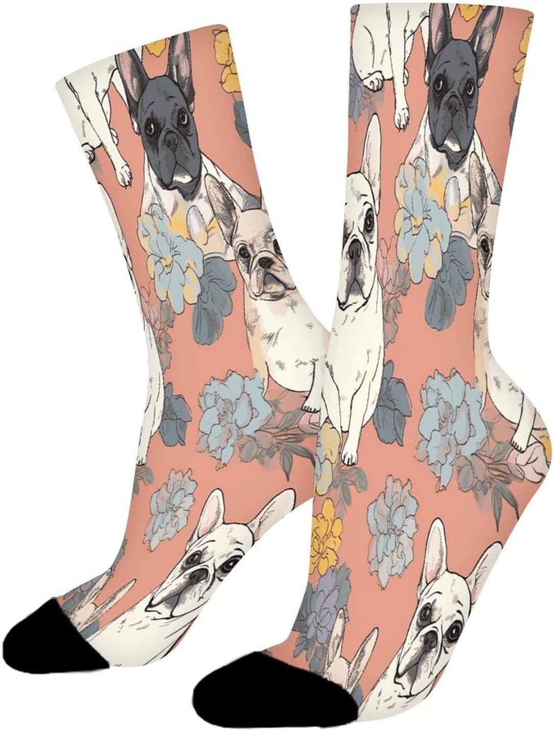 French Bulldog Print Crew Sock High Stocking Grippy Socks | Socks for Men & Women,Stockings-Long Thin Tube Sports, Breathable Soft Athletic for Nurses,Travel