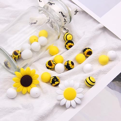 Miniatura 4 de Mr.EV - Cuentas de silicona de girasol para fabricación de llaveros, cuentas de silicona de 0.59 pulgadas a granel, cuentas de silicona de 0.59