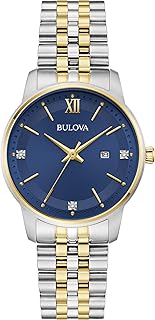 Bulova Ladies Classic 3-Hand Diamond Quartz Two Tone Stainless Steel Watch, Blue Dial Style:98P233