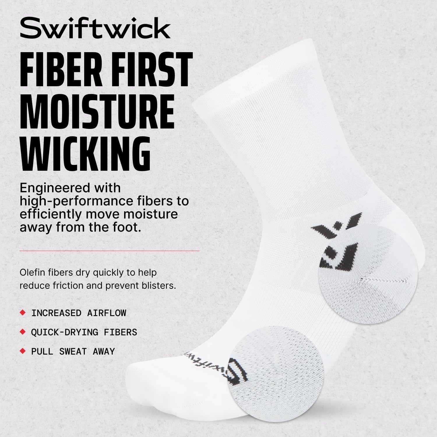 Swiftwick ASPIRE Mid-Crew Socks for Running & Cycling, Men & Women | Firm Arch Support - Quick Dry Comfort - Y-shaped Heel Fit - Lightweight Feel - Blister Resistant - Mesh Ventilation