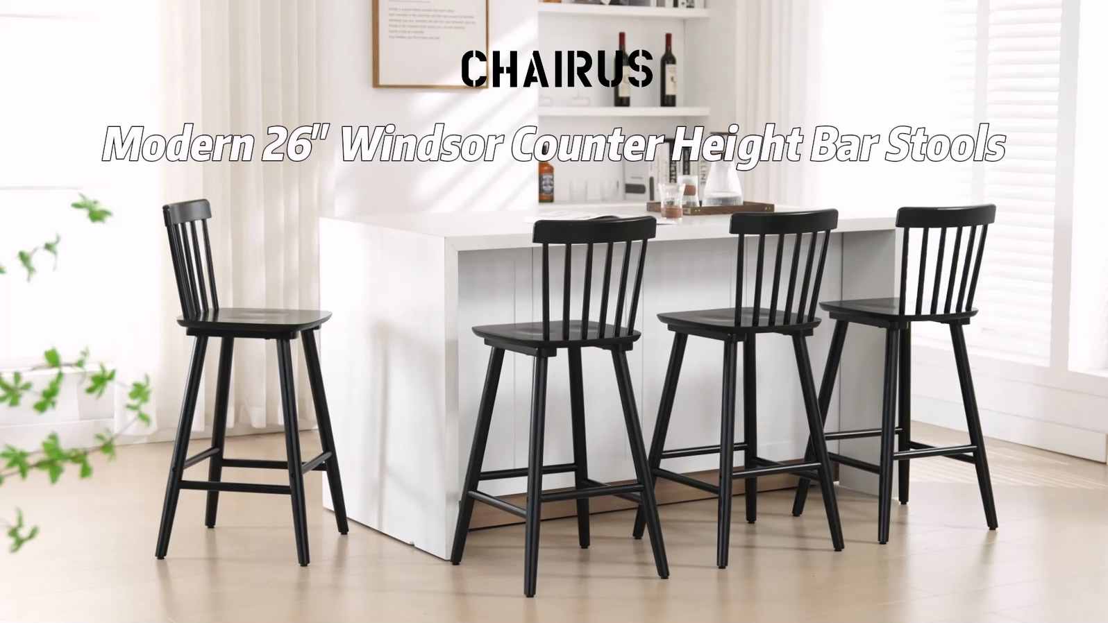 Butacos de altura para barra chairus de madera negros, estilo rústico/farmhouse, con respaldo de varillas y reposapiés, juego de 4 miniatura 7