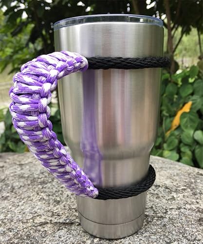 MOCE Mango de paracaídas hecho a mano para vaso YetiRticOzark Trail Rambler de 30 onzas. MoradoBlanco