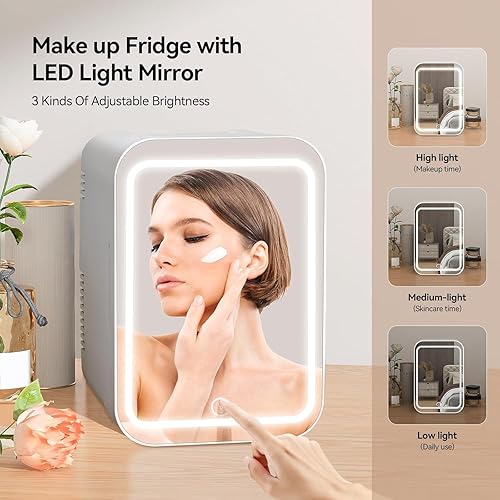 Miniatura 2 de Refrigerador para el cuidado de la piel con espejo LED regulable, mini refrigerador de maquillaje (4 litros6 latas), enfriador y calentador,