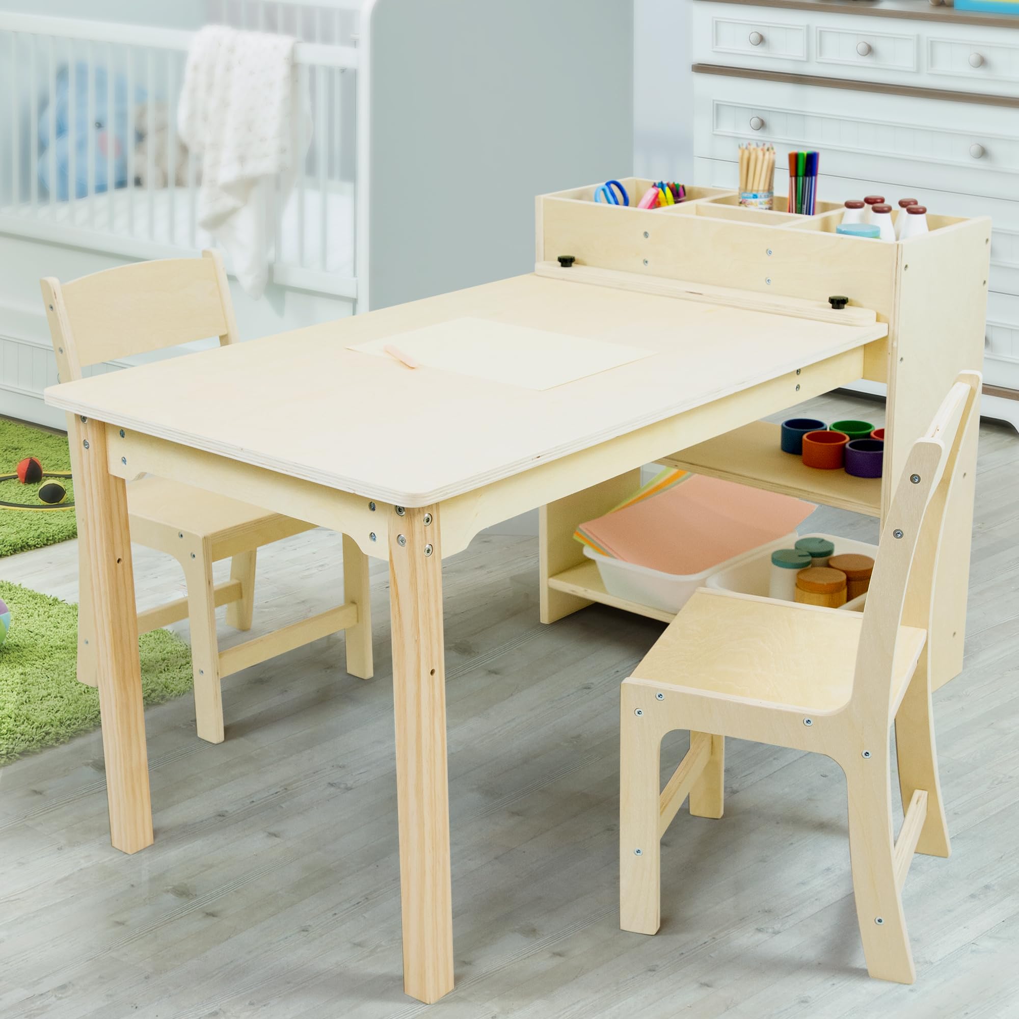 Puecrof Table d'art pour enfant et 2 chaises, en bois de bouleau