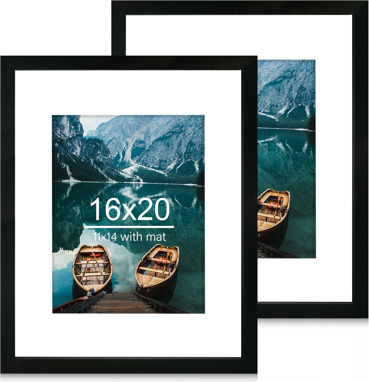 16x20 Frames Set of 2, Rustic Black Wood Style - Display 16 x 20 Picture without Mat or 11x14 Picture with Mat, Wall Mounting Horizontal and Vertical Rustic Black 16x20 in