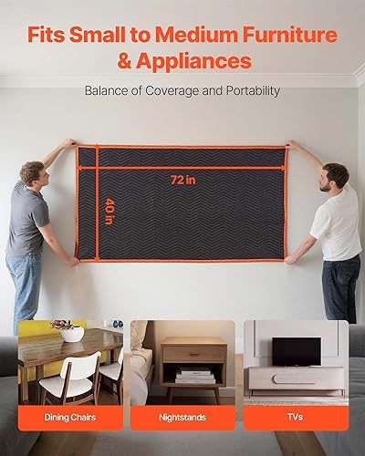 Miniatura 5 de VEVOR Mantas móviles de 6 unidades, 72 x 40 pulgadas (26 libras/dz) mantas de embalaje grandes con relleno de algodón, tela no tejida de alta