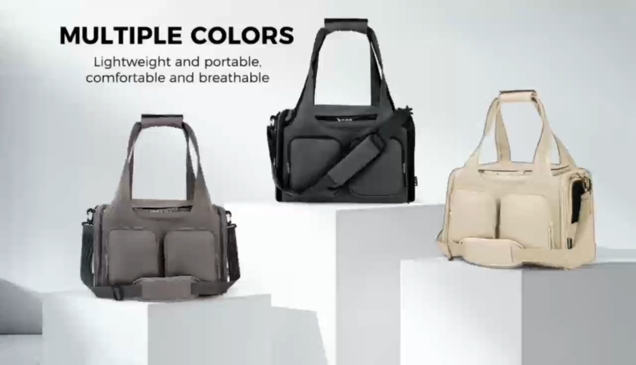 Dog, Cat Carrier for Pets Up to 15 Lbs, Airline Approved Collapsible Soft-Sided Pet Travel Bag with Locking Zippers, Breathable Mesh and 4 Large Pockets, Removable Fleece Pad (Beige) - image 7