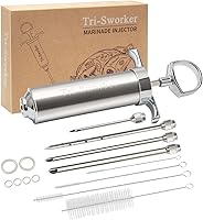 Tri-Sworker Stainless Steel Meat Injector Syringe with 4 Anti-Clog Needles, 2OZ for Juicy Turkey, Brisket, BBQ Smoking