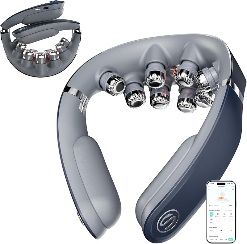 SKG FSA G7 Pro Fold Neck Massager for Strain Relief Deep Tissue | HSA Eligible Heat and Vibration Cordless Travel Massager, Birthday Gifts Foldable Neck Massager for Office Home Car Travel
