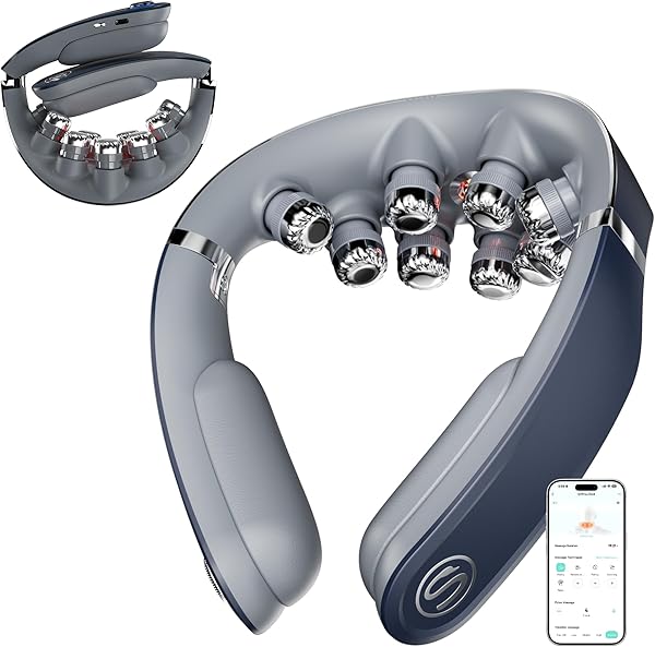 SKG® Das Original faltbare Nackenmassagegerät mit Wärme kabellos tragbar Puls- und Vibrationsmassage Geschenk für Damen Herren, G7 Pro Fold