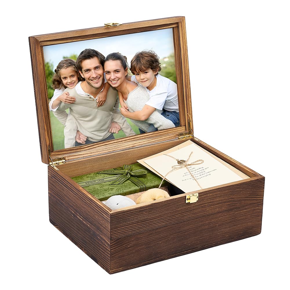 UNICRAFTALE Caja de recuerdos de madera marrón coco del árbol de la vida, cajas grandes de recuerdos con tapa con bisagras, caja de almacenamiento decorativa de madera con separadores para