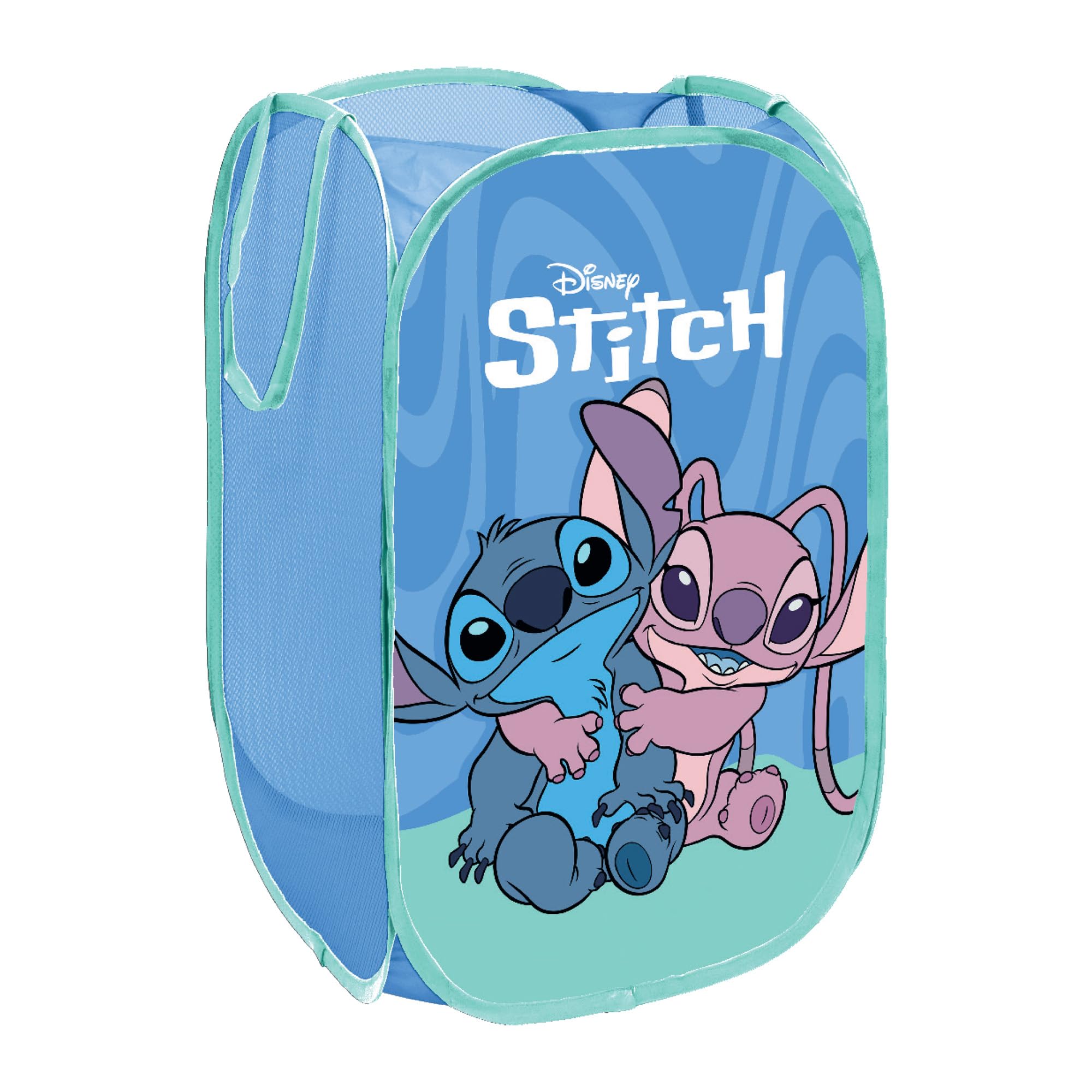 Disney Officially Licensed Pop-Up Bin | Foldable Storage Design | Perfect for Organizing Children's Room, Kids Playroom (Disney Design) | 36 x 36 x 58 cm (Stitch Design)