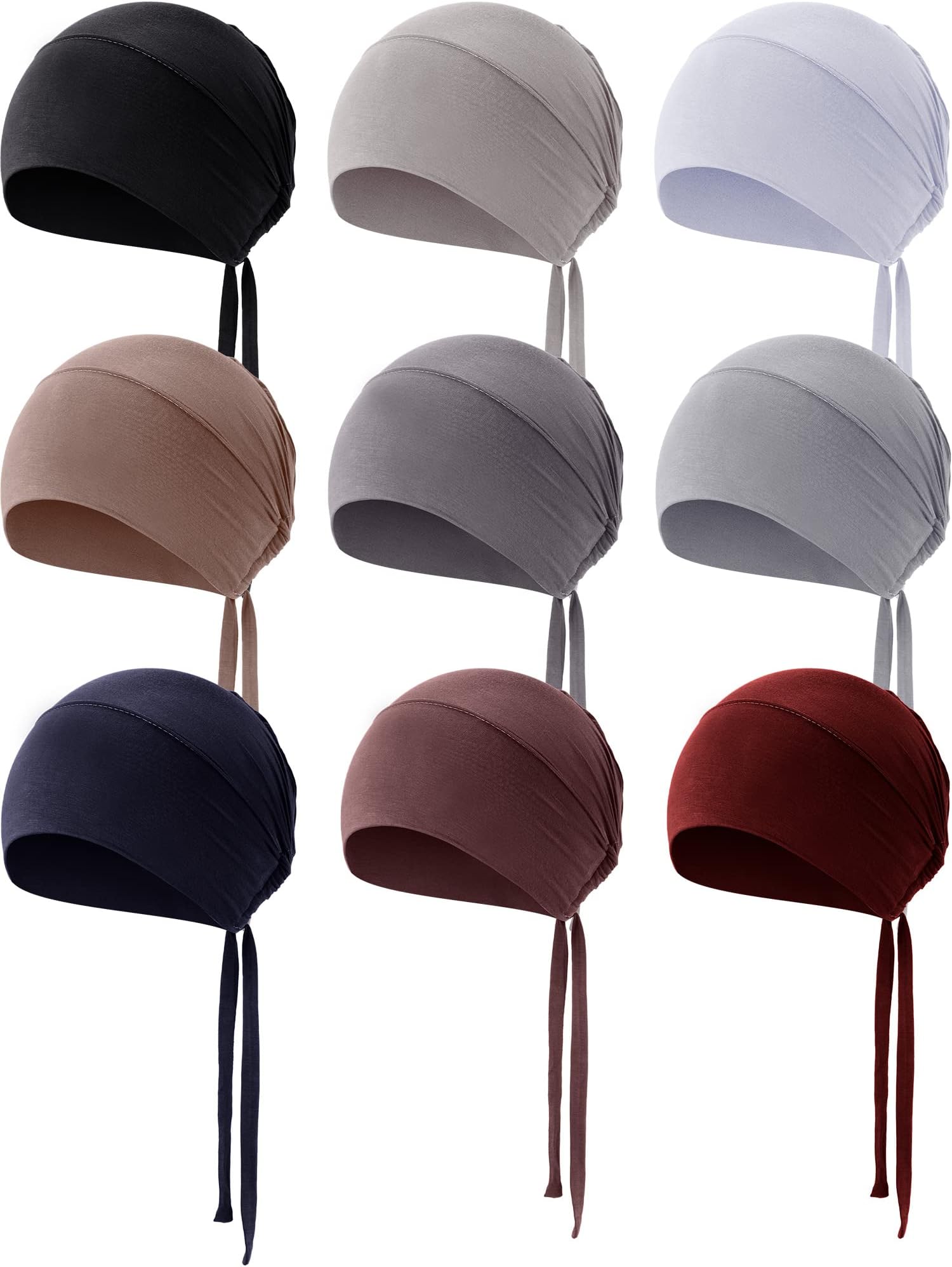 9 Pcs Underscarf Hijab Cap for Women Muslim Hijab Undercap Hat Islamic Underscarf Cap with Tie