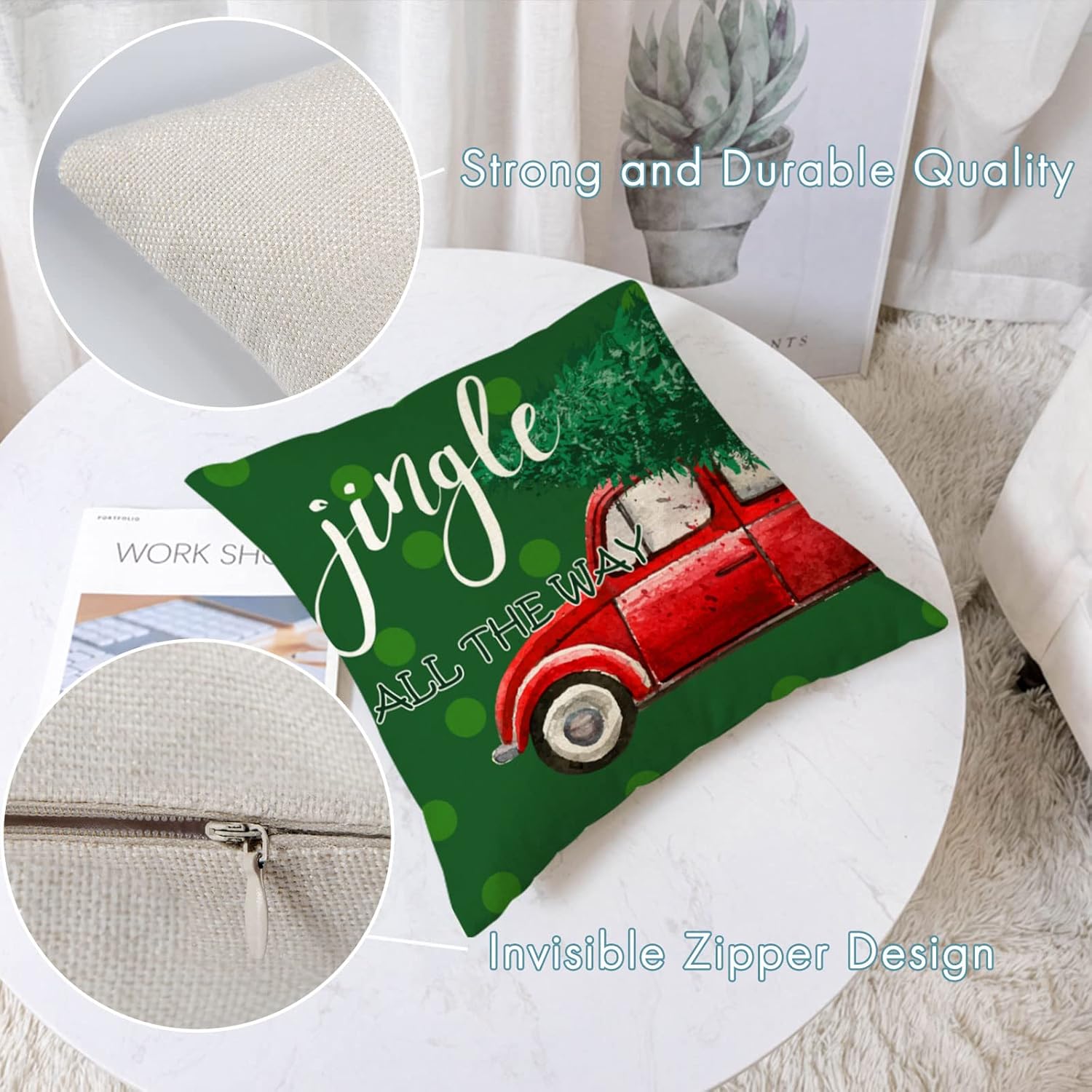 YeeJu Set of 4 Christmas Pillow Covers 24x24 Inch Merry Christmas Pillow Cases Christmas Santa Car Throw Pillow Covers Red Green Xmas Holiday Pillow Covers Outdoor Couch Sofa Cushion Covers(24)