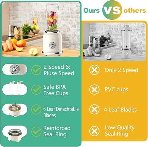 Miniatura 3 de Licuadora personal, licuadora retro de 3 velocidades para bebida proteica, batidora con hoja de 6 bordes y 2 vasos de viaje de 20 onzas sin BPA
