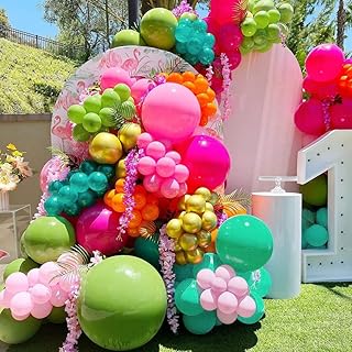 Flamingo Tropical Balloon Garland Kit - Olive Green Balloon Arch Latex Hot Pink Balloons 18in Orange Gold Balloons For Summer Beach Hawaiian Luau Aloha Moana Birthday Baby Shower Party Decorations