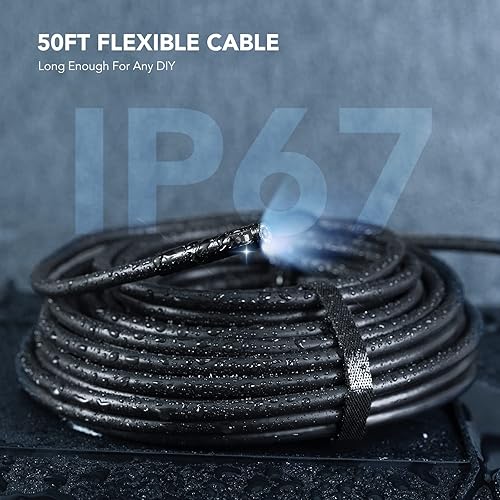 Miniatura 8 de Cámara endoscopio de triple lente con luz con cable semirrígido de 50 pies, cámara de inspección de alcantarillado DEPSTECH con pantalla IPS de 5