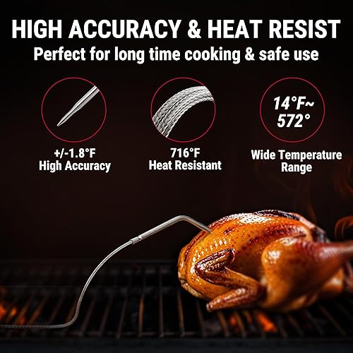 Miniatura 5 de ThermoPro Termómetro Bluetooth para carne de 450 pies con 2 sondas, termómetro digital inalámbrico para horno de barbacoa, termómetro ahumador para