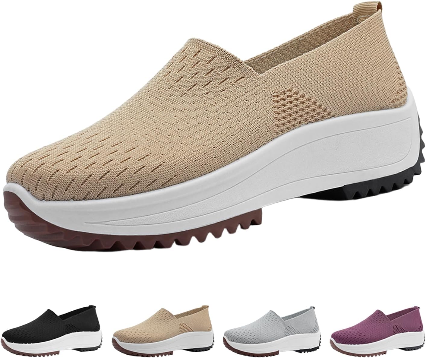Women's Slip-On Mesh Sneakers,Lightweight Comfort Breathable Non-Slip Orthopedic Platform Wedge Casual Walking Shoes
