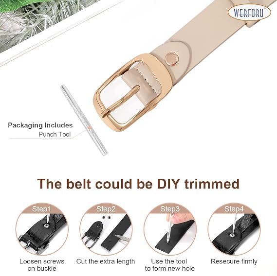 WERFORU Plus Size Belt for Women Leather Belt with Metal Buckle Ladies Casual Belt for Jeans Pants