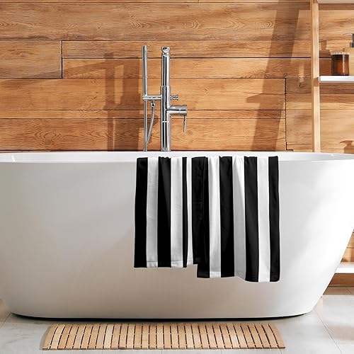Vista 7 de Toallas de mano en blanco y negro – Toallas clásicas a rayas blancas y negras, toallas de baño modernas y sencillas, toallas de baño absorbentes