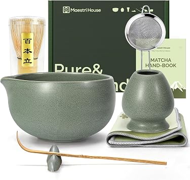 Maestri House Matcha Whisk Set, 7-Piece Kit with Spouted Ceramic Bowl