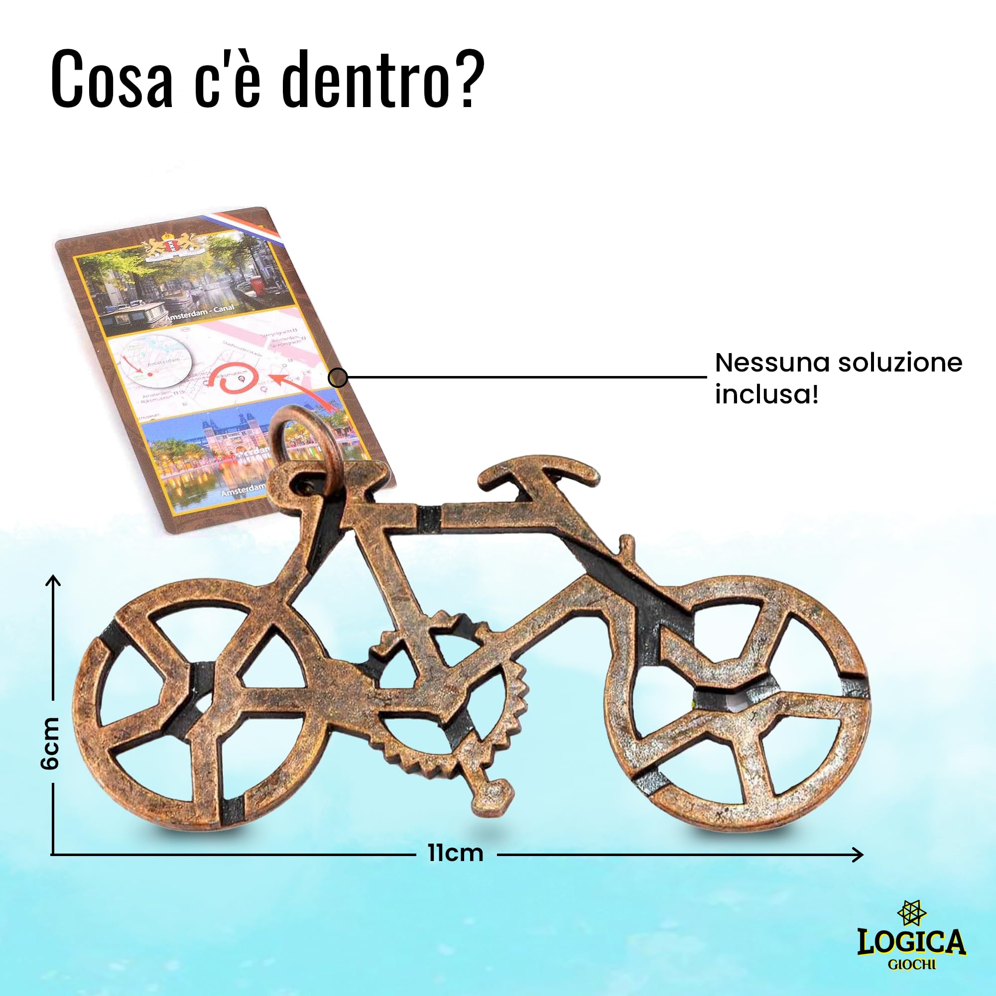 LOGICA GIOCHI Art. Bici di Amsterdam - Rompicapo in Lega - Difficoltà 3/6 Difficile - Serie Viaggiatori da Collezione - Cast Puzzle