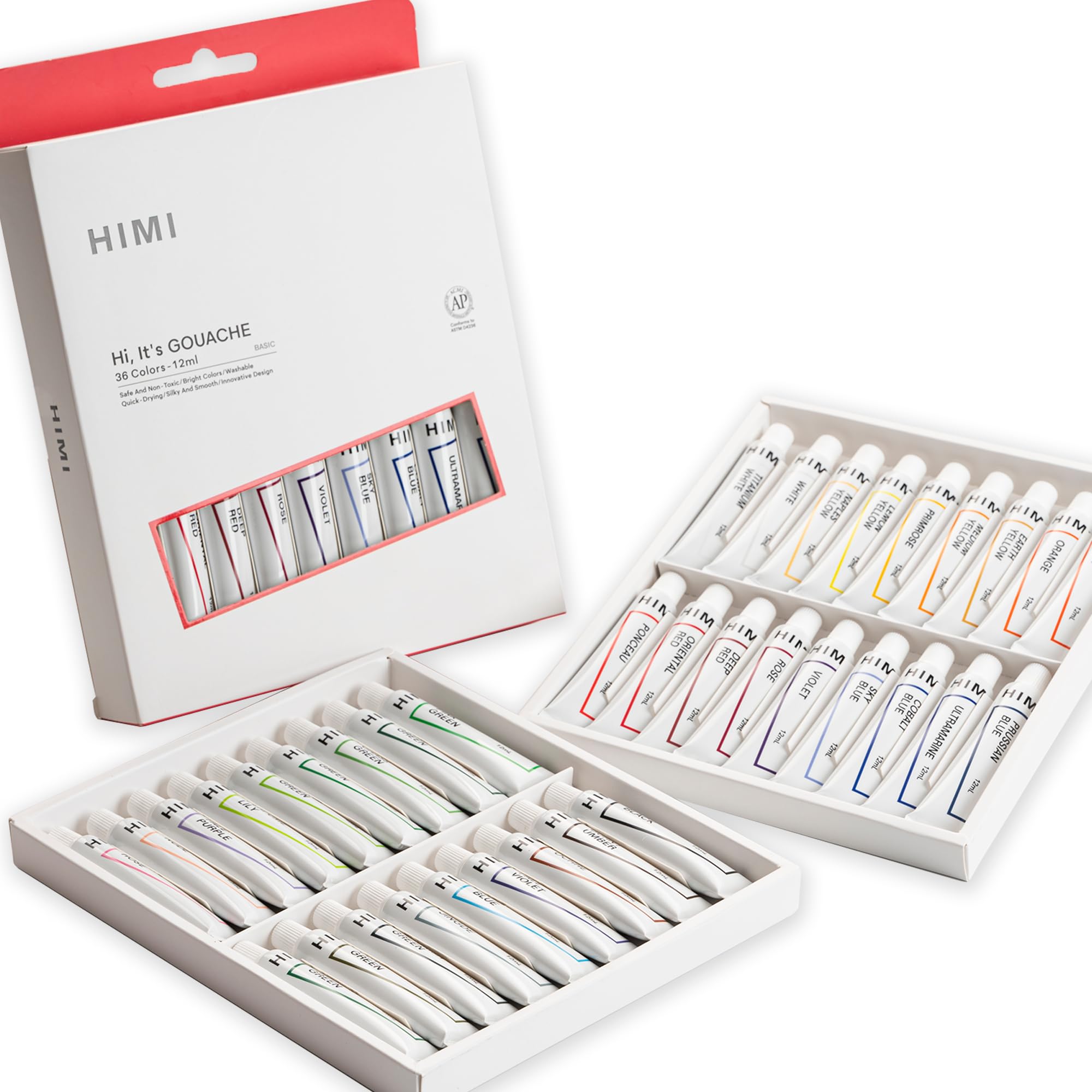 HIMI Gouache Paint Tube Set with Rich Pigments, Gouache paint, suitable for Beginners, Artists, and Hobby Painters (36 Colors)