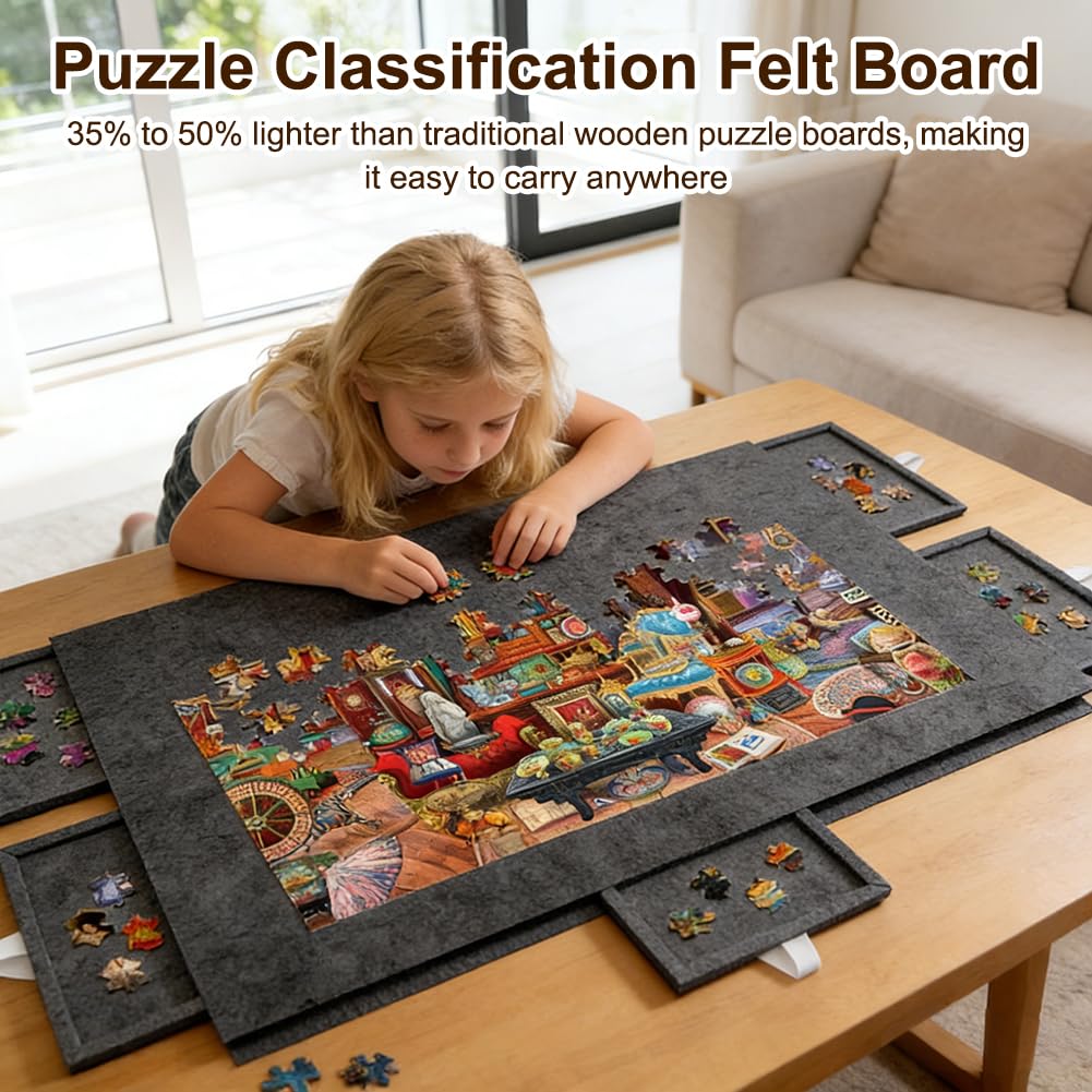 Przechylany stół do puzzli, czarny, przenośna deska do puzzli z 6 szufladami, deska do puzzli ze stojakiem 2 w 1 i pokrywą, super lekki filcowy stół puzzle, akcesoria do 1000 elementów