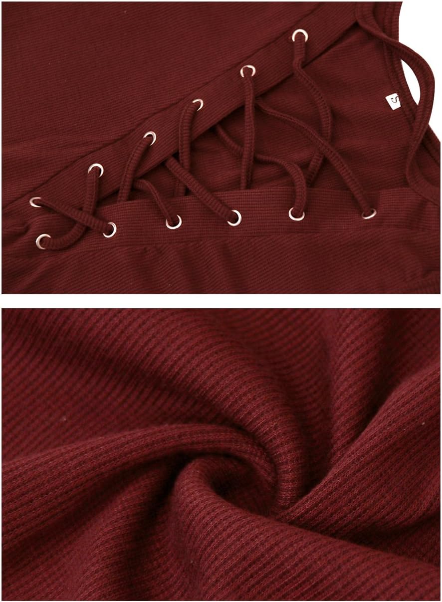 Women's Sexy V-Neck Cold Shoulder Long Sleeve Blouse Shirt Slim Lace-Up Ribbed Stretchy T-Shirt Top - Image 5