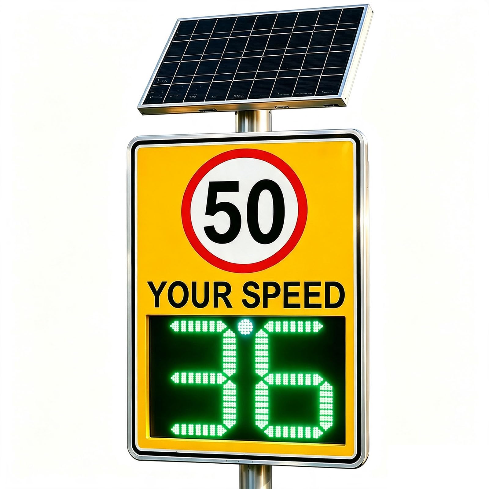20x28 IN, 50 MPH Solar Powered LED Speed Limit Sign with Instant Feedback
